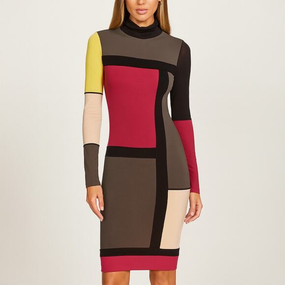 FUZZI Colorblock Mesh Bodycon Midi Dress Size S - Picture 1 of 6